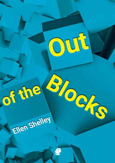 A book cover featuring overlaying scattered blue boxes and the title in yellow text with words at different angles